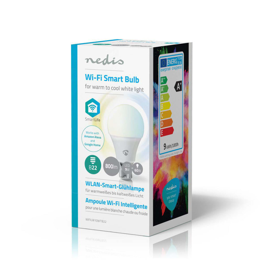 Nedis wifilw10wtb22 wi-fi smart LED-pære varm til kold hvid b22