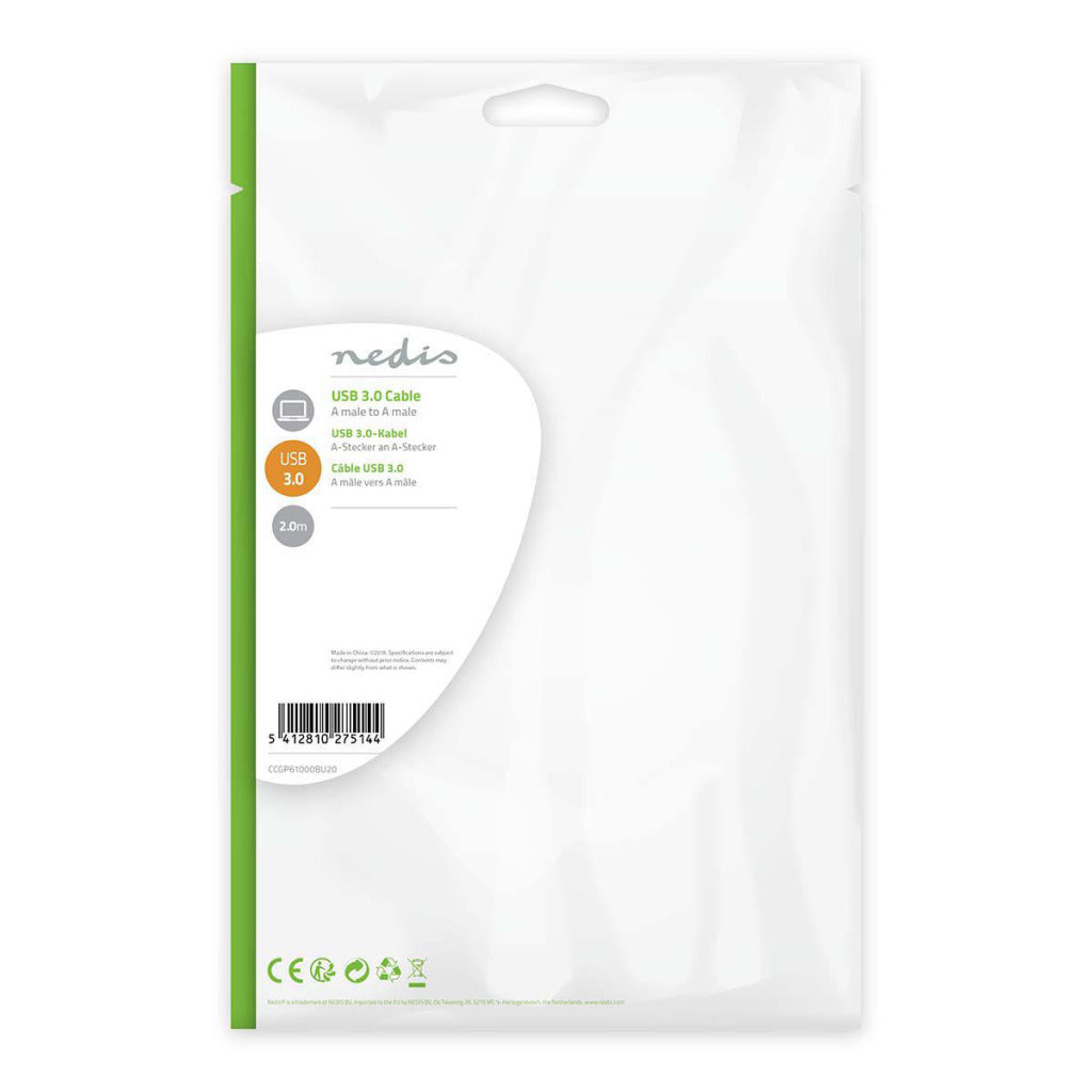 Nedis ccgp61000bu20 usb 3.0 kabel en han - en han 2.0 m blå