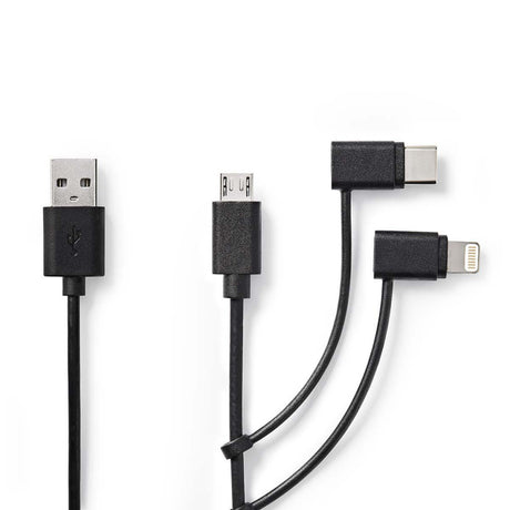 Nedis CCGP60620BK10 3-i-1 synkroniserings- og opladningskabel USB-A han - Micro B han type-C han Apple Lightning 8-pin han 1,0 m sort