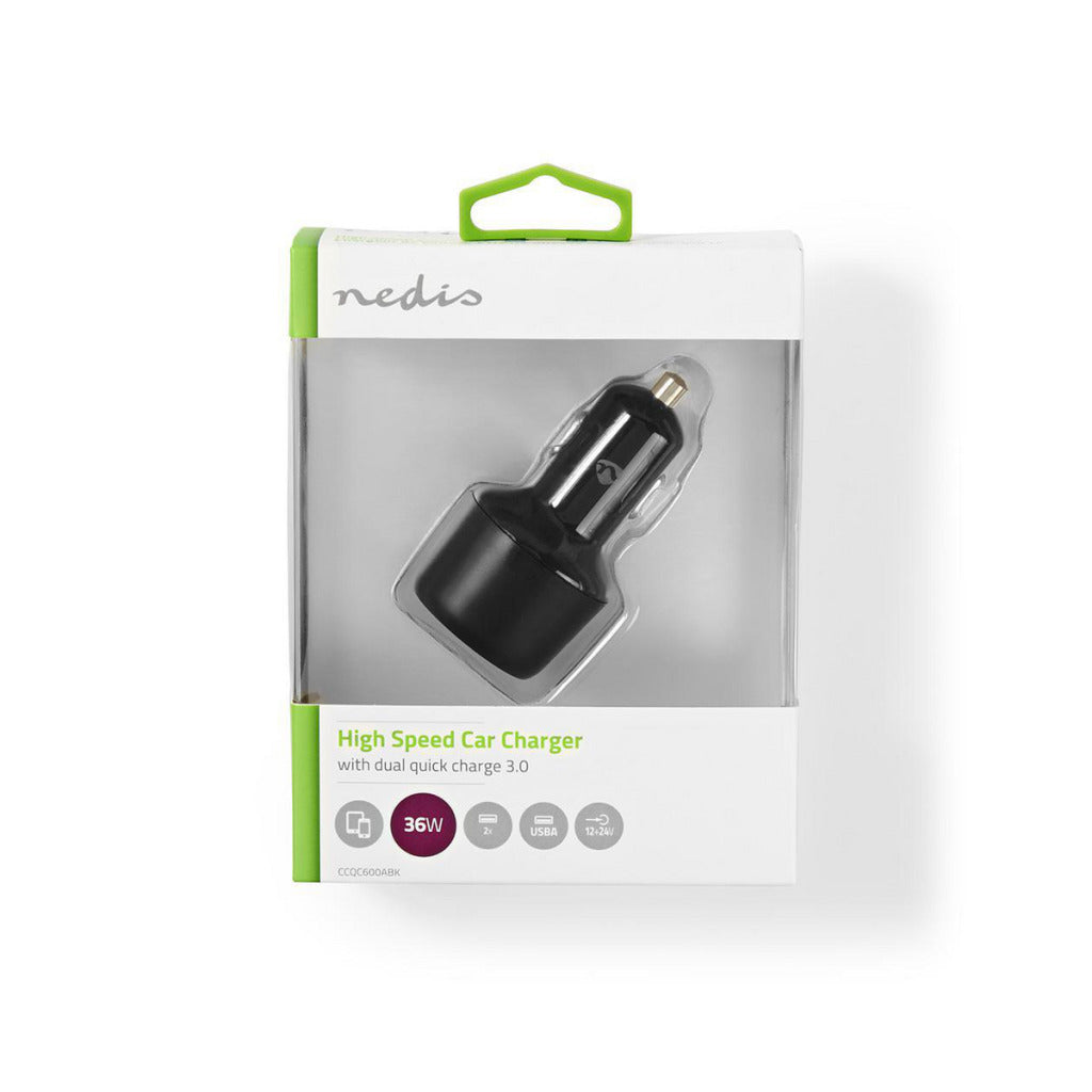Nedis CCQC600ABK biloplader 3.0 a 2x USB (QC 3.0) sort