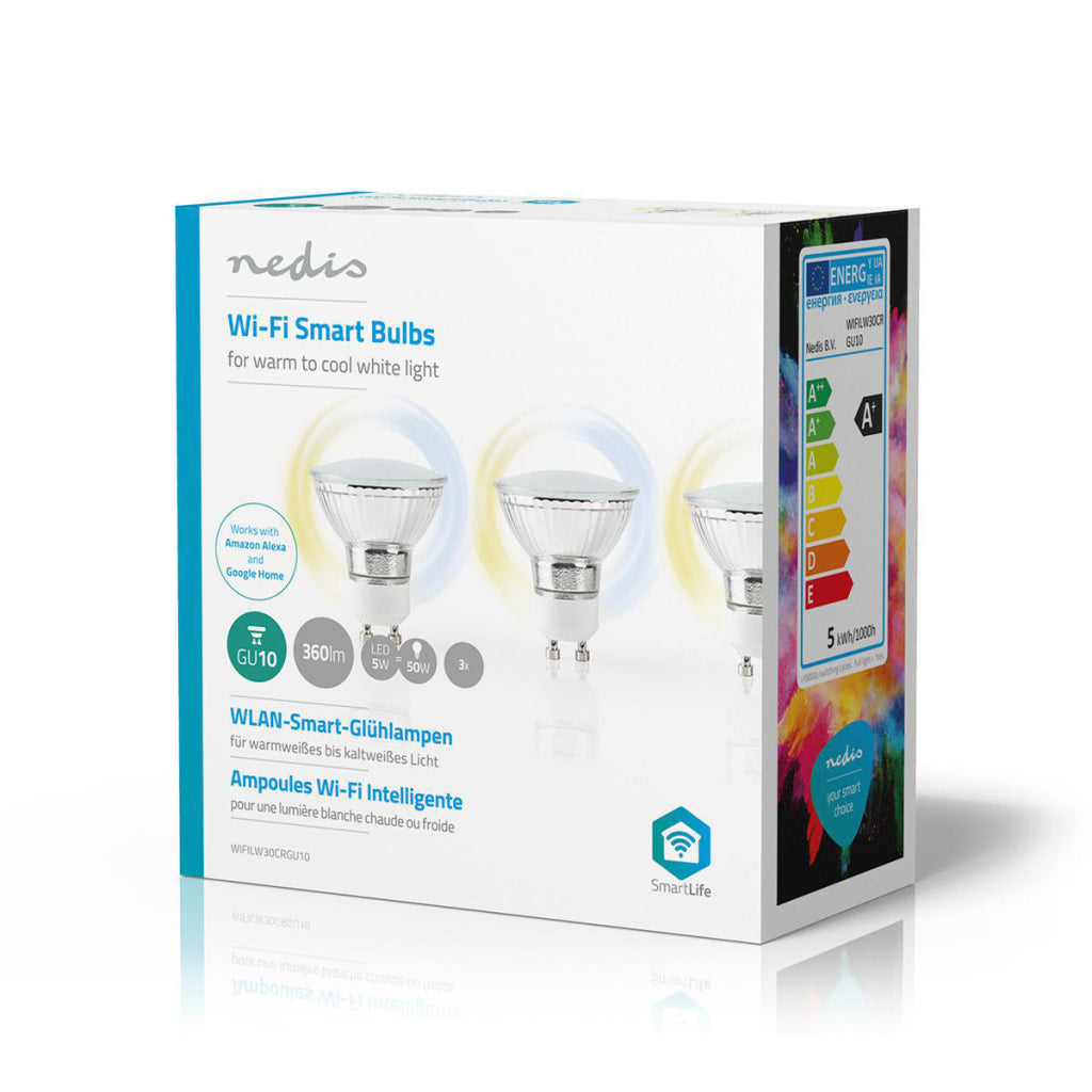 Nedis wifilw30crgu10 wi-fi smart led lampe varm til kølig hvid gu10 3-pack