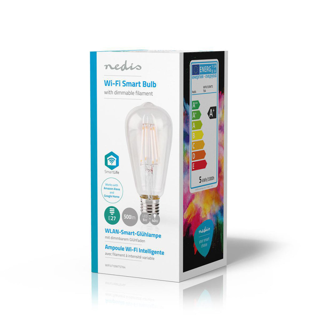 Nedis wifilf10wtst64 wi-fi smart led glødelampe e27 st64 5 w 500 lm