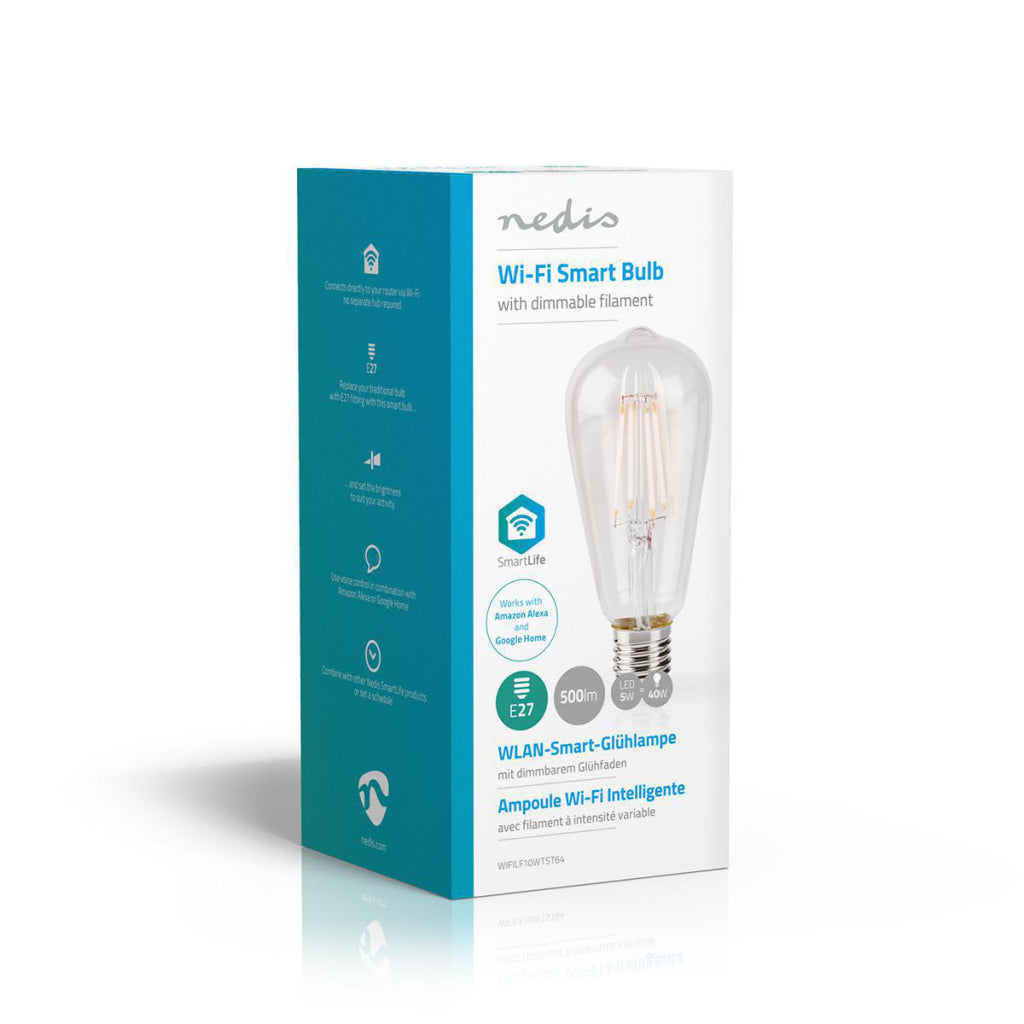 Nedis wifilf10wtst64 wi-fi smart led glødelampe e27 st64 5 w 500 lm