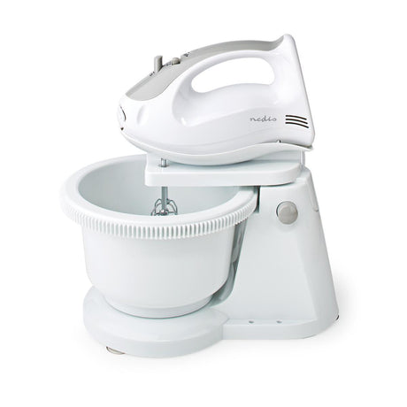 Nedis Kahm110CWT håndmixer 200 W 5-hastigheds turbofunktion drejeskål 2 dejkroge 2 piskeris Grå hvid
