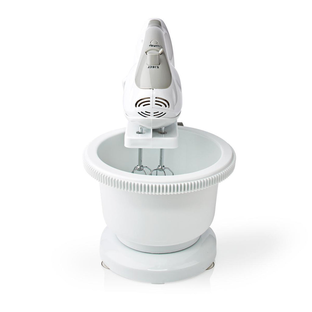 Nedis Kahm110CWT håndmixer 200 W 5-hastigheds turbofunktion drejeskål 2 dejkroge 2 piskeris Grå hvid
