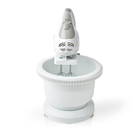 Nedis Kahm110CWT håndmixer 200 W 5-hastigheds turbofunktion drejeskål 2 dejkroge 2 piskeris Grå hvid