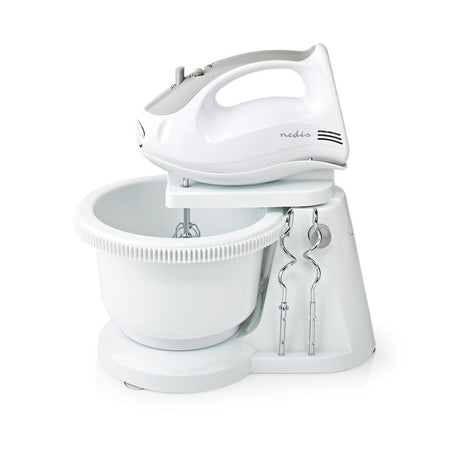 Nedis Kahm110CWT håndmixer 200 W 5-hastigheds turbofunktion drejeskål 2 dejkroge 2 piskeris Grå hvid