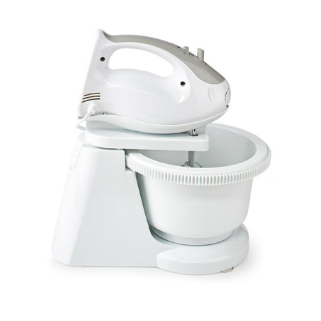 Nedis Kahm110CWT håndmixer 200 W 5-hastigheds turbofunktion drejeskål 2 dejkroge 2 piskeris Grå hvid