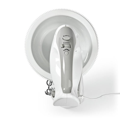 Nedis Kahm110CWT håndmixer 200 W 5-hastigheds turbofunktion drejeskål 2 dejkroge 2 piskeris Grå hvid