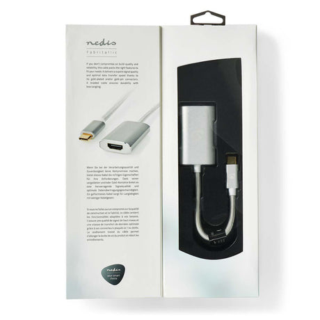 Nedis cctb64680al02 usb adapter usb 3.2 gen 1 usb type-c handel; mandlig hdmi handel; stik 0,20 m rund forgyldt strikket nylon sølv dæksel vinduesboks
