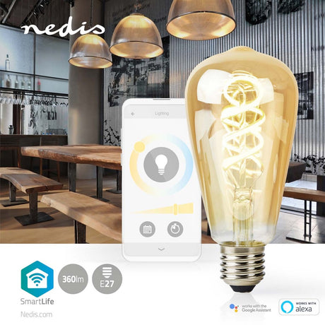 Nedis Wi-Fi LRT10ST64 SmartLife LED-glødelampe Wi-Fi E27 360 lm 4,9 W Varm til kølig hvid 1800 - 6500 K Glas Android Handel; ios st64