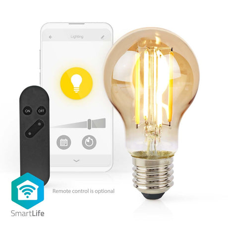 Nedis WiFiLRF10A60 SmartLife LED-glødelampe Wi-Fi E27 806 lm 7 W Varmt hvidt glas Android iOS Pære