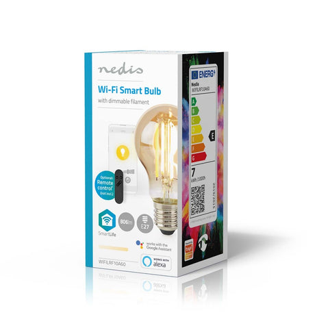 Nedis WiFiLRF10A60 SmartLife LED-glødelampe Wi-Fi E27 806 lm 7 W Varmt hvidt glas Android iOS Pære