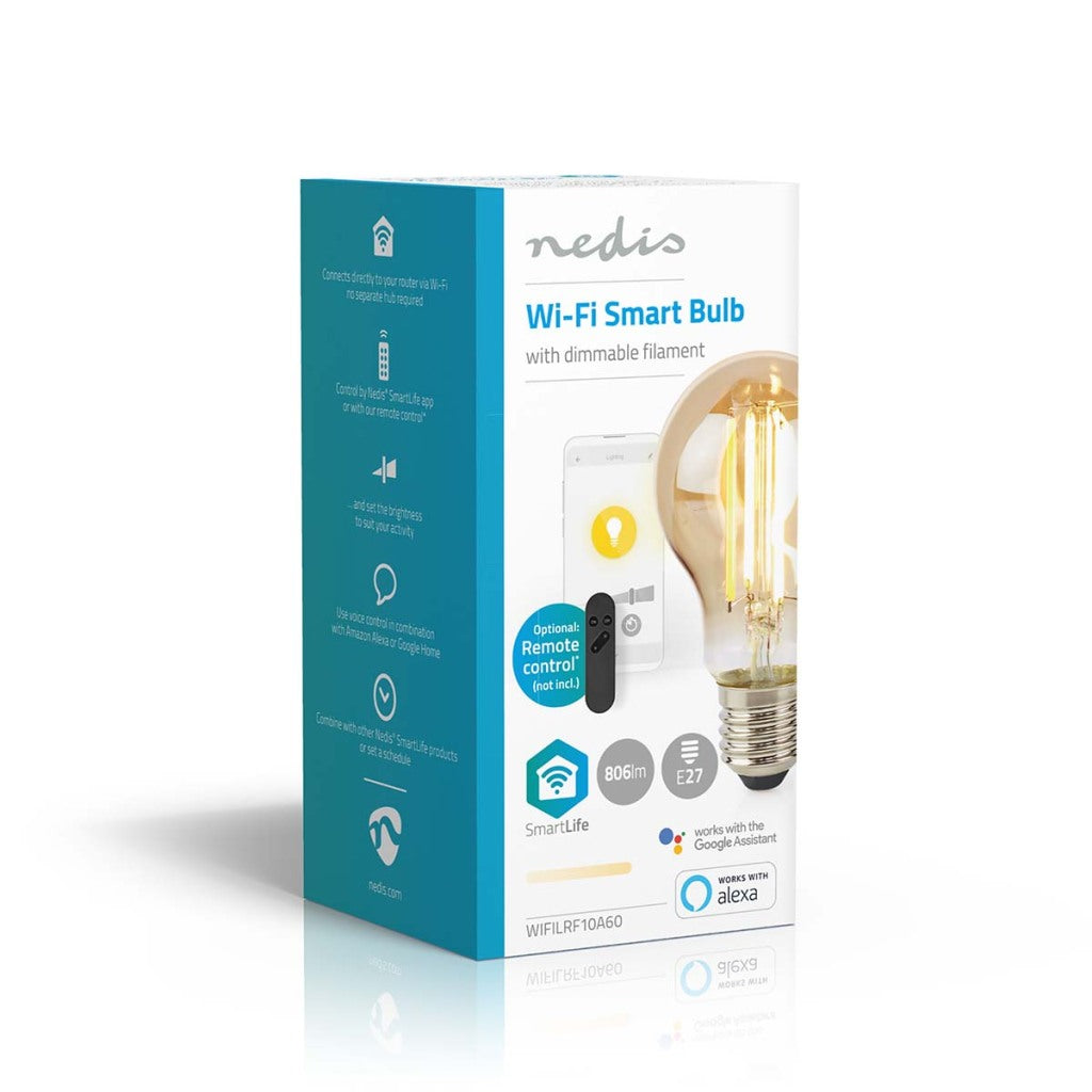 Nedis WiFiLRF10A60 SmartLife LED-glødelampe Wi-Fi E27 806 lm 7 W Varmt hvidt glas Android iOS Pære