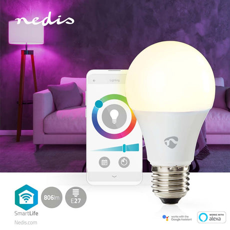 Nedis wifilrc10e27 smartlife flerfarvet lampe wi-fi e27 806 lm 9 w rgb varm til kølig hvid android handel; ios peer