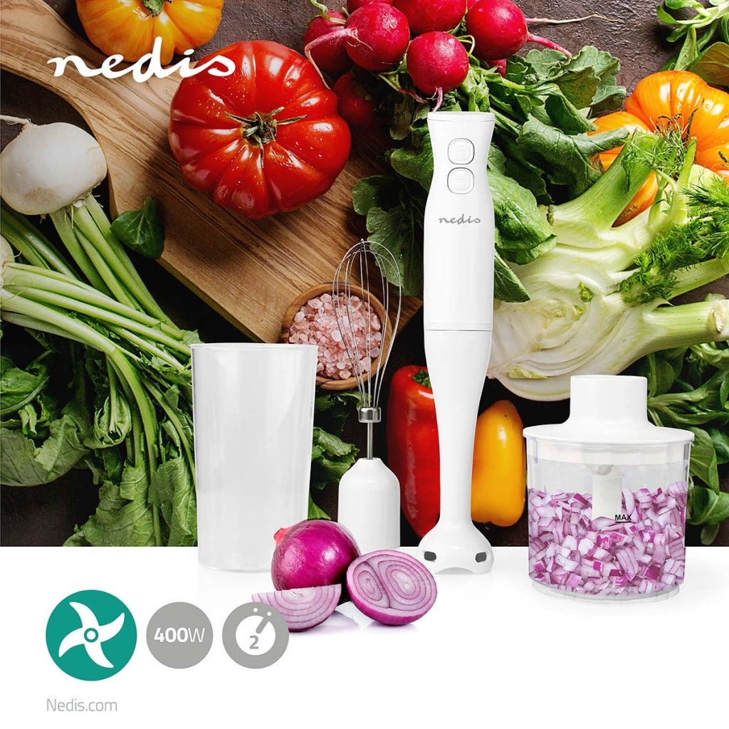 Nedis KAHB120CWT Stavblender 400 W Hastighedsindstillinger: 2-trins Hakkemaskine Hvid