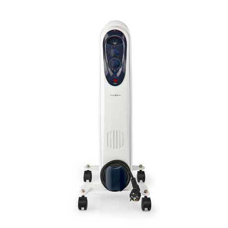Nedis HToi30WT7 mobil olieradiator 600 900 1500 W 7 finner justerbar termostat 3 varmeindstillinger væltningssikring hvid