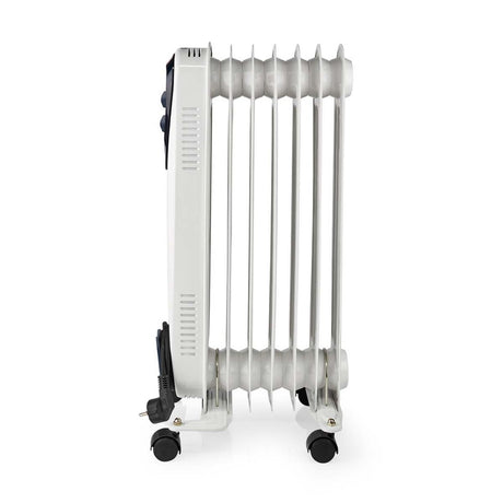 Nedis HToi30WT7 mobil olieradiator 600 900 1500 W 7 finner justerbar termostat 3 varmeindstillinger væltningssikring hvid