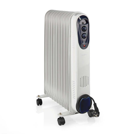 Nedis htoi30wt11 mobil olieradiator 1000 1500 2500 w 11 finner justerbar termostat 3 varmeindstillinger tip-over forebyggelse hvid