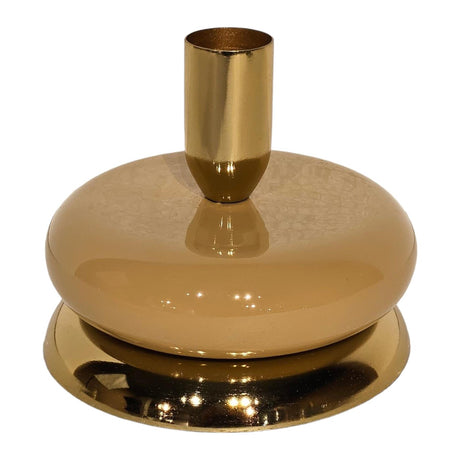 Palæ atmosfære lysestage guld beige emalje 10x10x8,5cm