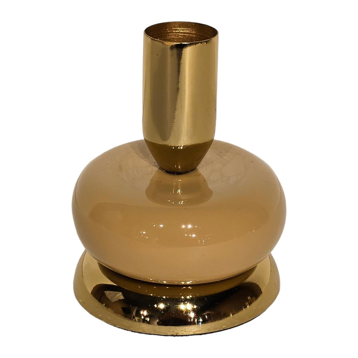 Palæ atmosfære lysestage guld beige emalje 7x7x8,5cm