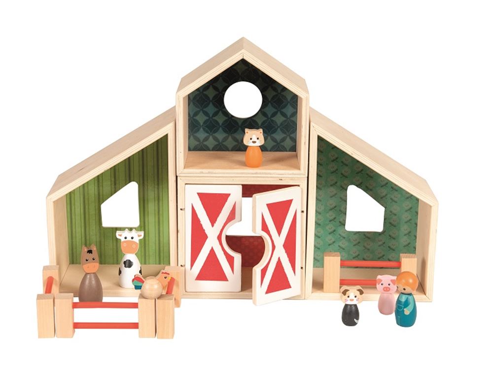 Bondehus træ med figurer. 45x3x10 c