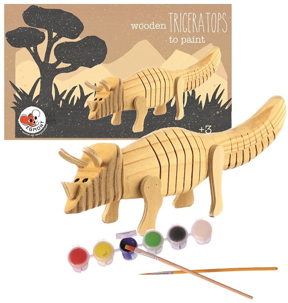 Triceratops i træ til maling. 22x7x5