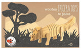 Triceratops i træ til maling. 22x7x5
