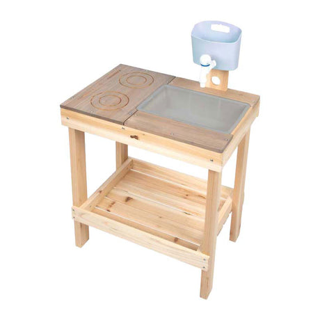 Small foot houten modderkeuken en speeltafel voor buitenplezier.