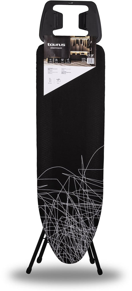Taurus argenta sort strygebræt - 110 x 32 cm - højdejusterbar op til 81 cm - 100% bomuldsbetræk - stabil kompakt - sort og hvid
