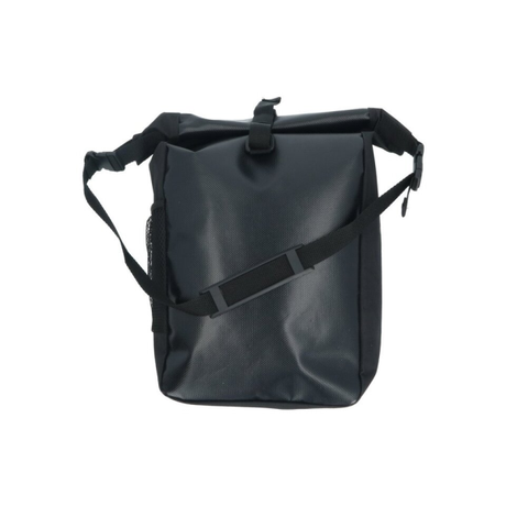 Dresco single fietstas traveler – indhold 15 liter - vandafstotende polyester – to befæstigelseshaken – afslutningsbar rollsluiting med kliklukning - verstelbare skoderriem – bidonvak - reflekterende accent - afmeting 47x24x14cm