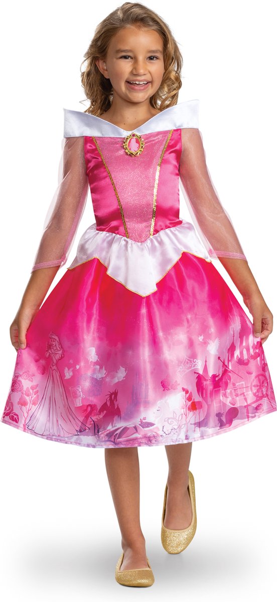 Disguise disney prinsesse - sovende skønhed, aurora storybook kjole klassisk, størrelse m (7-8 år), piger