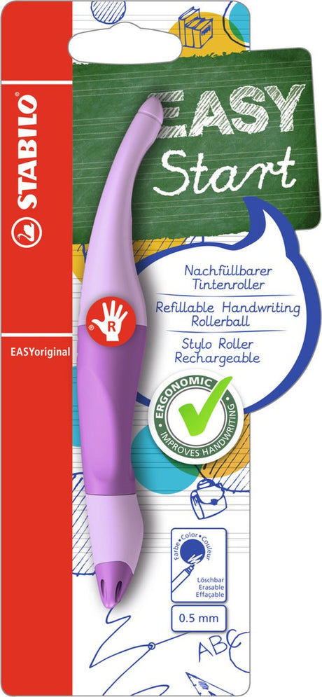 Stabilo easyorginial ergonomisk rullepen - højrehåndet - blå blæk - genopfyldelig - pastel lilla blush