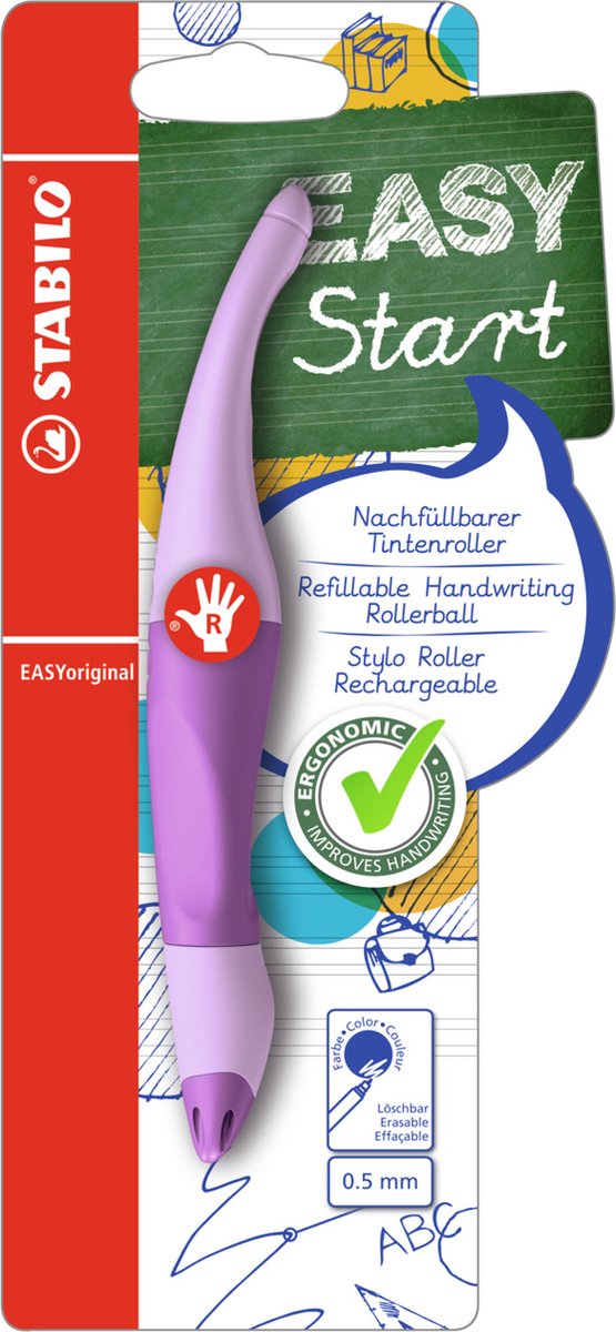 Stabilo easyorginial ergonomisk rullepen - højrehåndet - blå blæk - genopfyldelig - pastel lilla blush