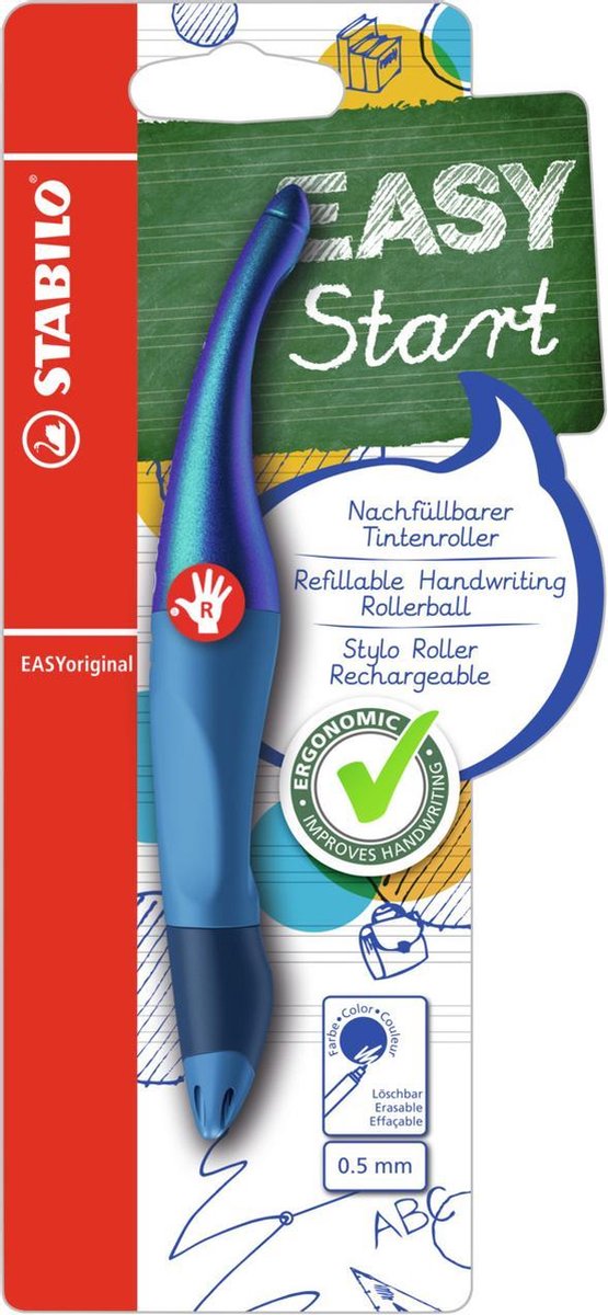 Stabilo easyoriginal - ergonomisk rollerball - højrehåndet - blå blæk - holografudgave - genopfyldelig - blå