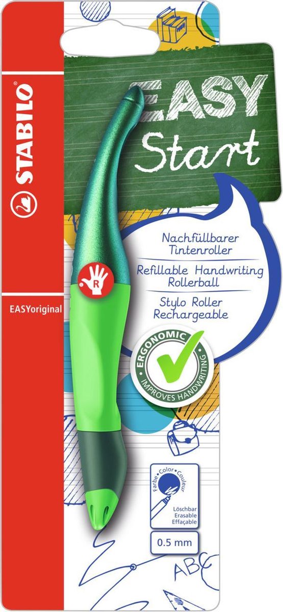 Stabilo easyoriginal - ergonomisk rollerball - højrehåndet - blå blæk - holografudgave - genopfyldelig - grøn