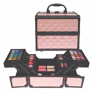 Casuelle make up kuffert lys pink sort stel