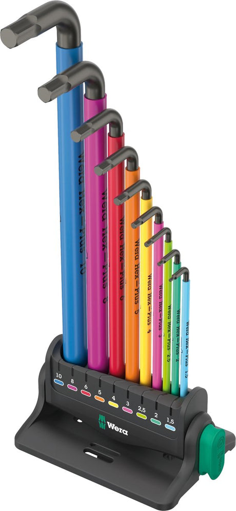 Wera 950 9 hex-plus flerfarvet 3 L-nøglesæt, metrisk, sort laser, 9-delt - 05133165001