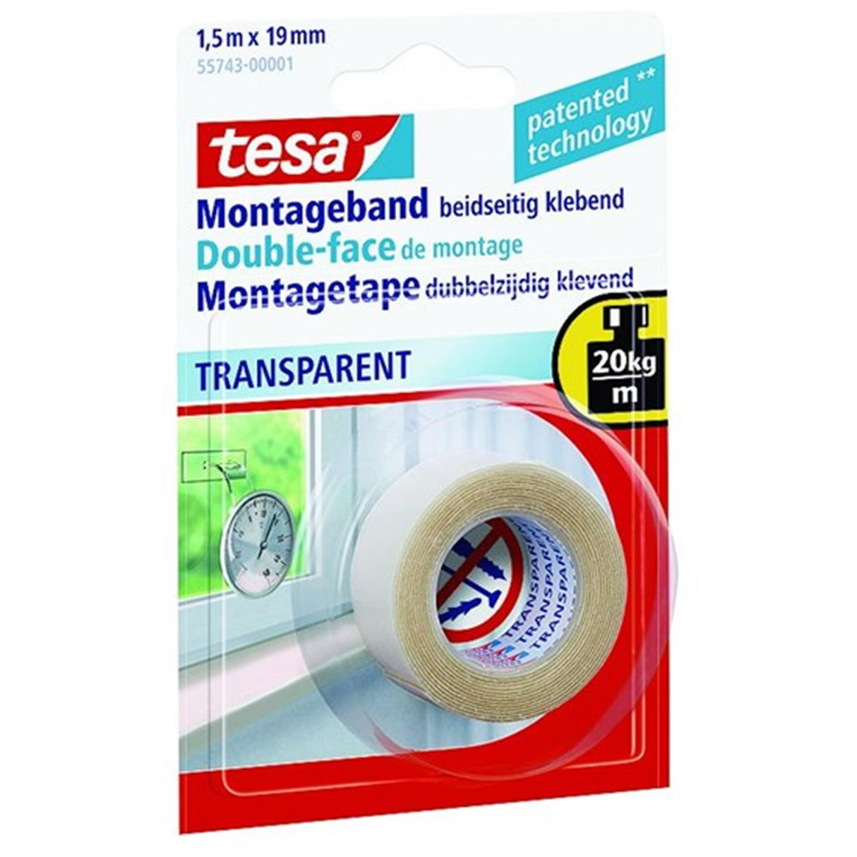 Tesa monteringstape gennemsigtig 1,5 m