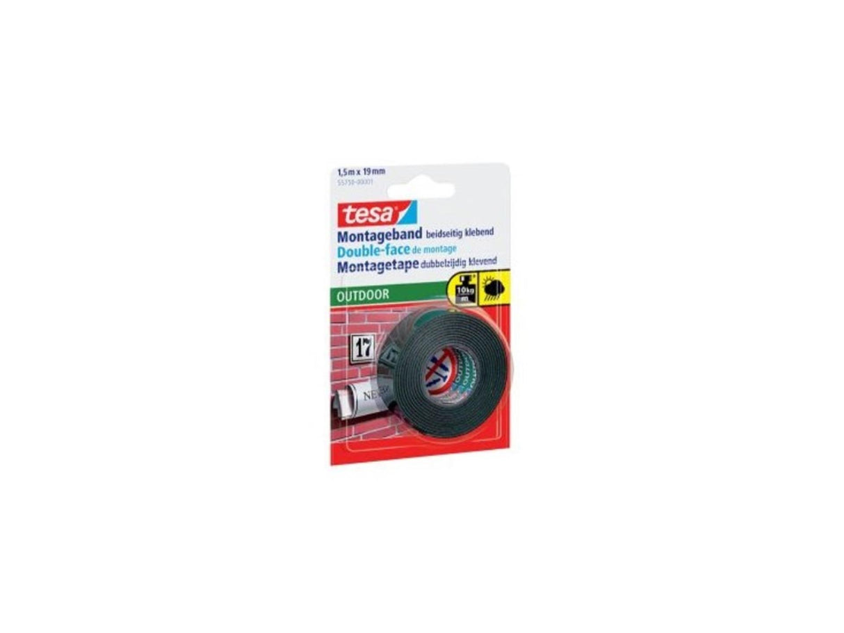 Tesa monteringstape udendørs dobbeltklæbende 1,5 m x 1,9 cm