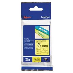 Etikettape brother tze-611 sort, gul 6mmx8m