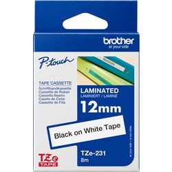 Brother etikettape tze231 sort, hvid blank
