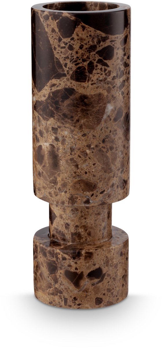 Vtwonen kandelaar - kaarsenhouder van marmer - bruin - 6.5x20cm