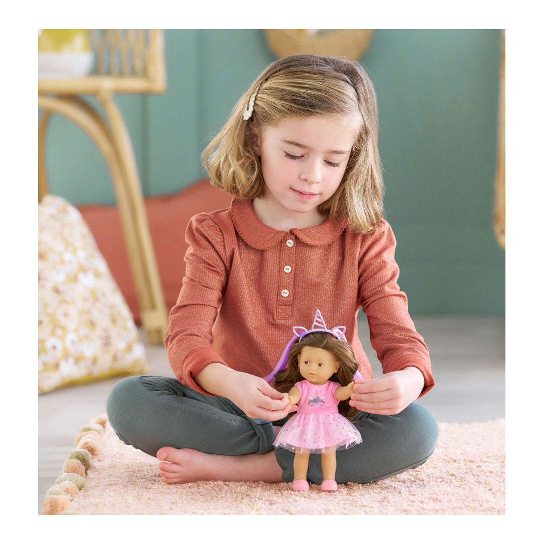 Corolle dukke enhjørning romy 20cm - mini corolline legesæt med tilbehør.