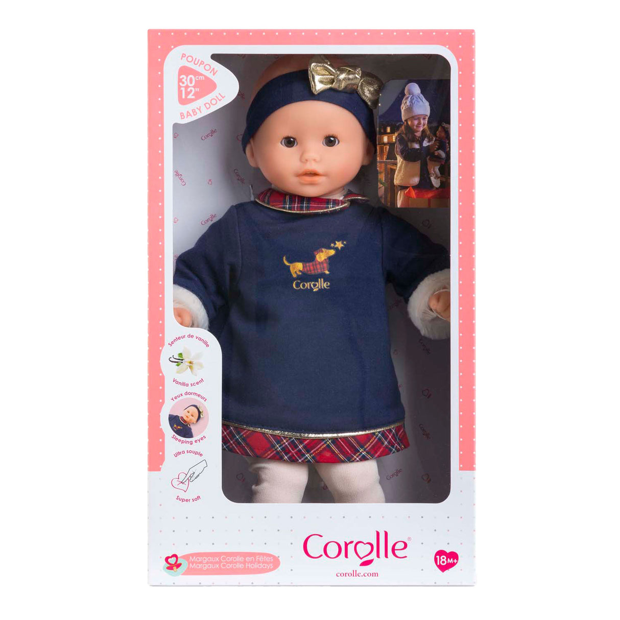 Corolle babydukke Calin Margaux Holidays blød dukke 30cm blå vaniljeduft.