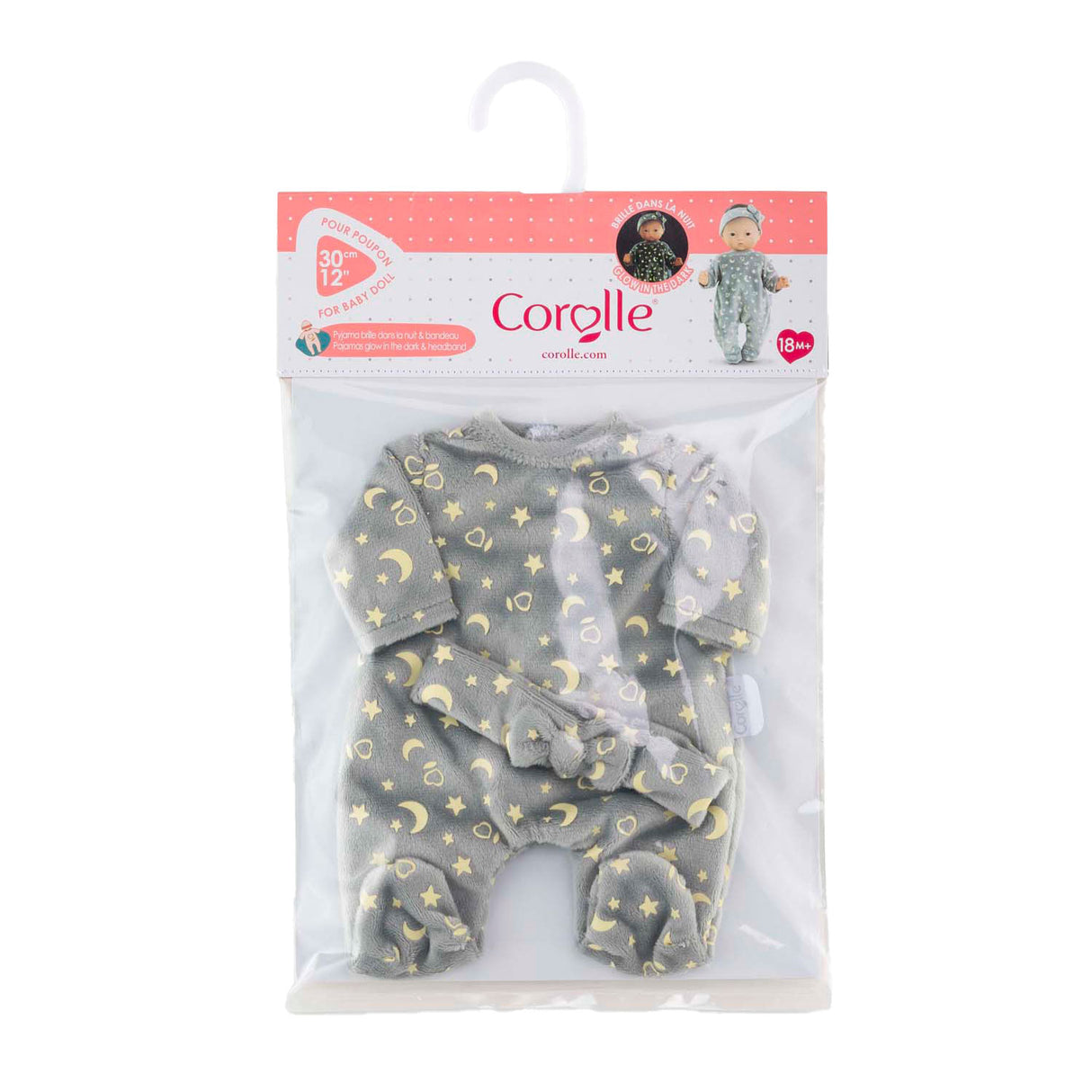 Corolle dukke pyjamas og pandebånd, 30cm - glød i mørket