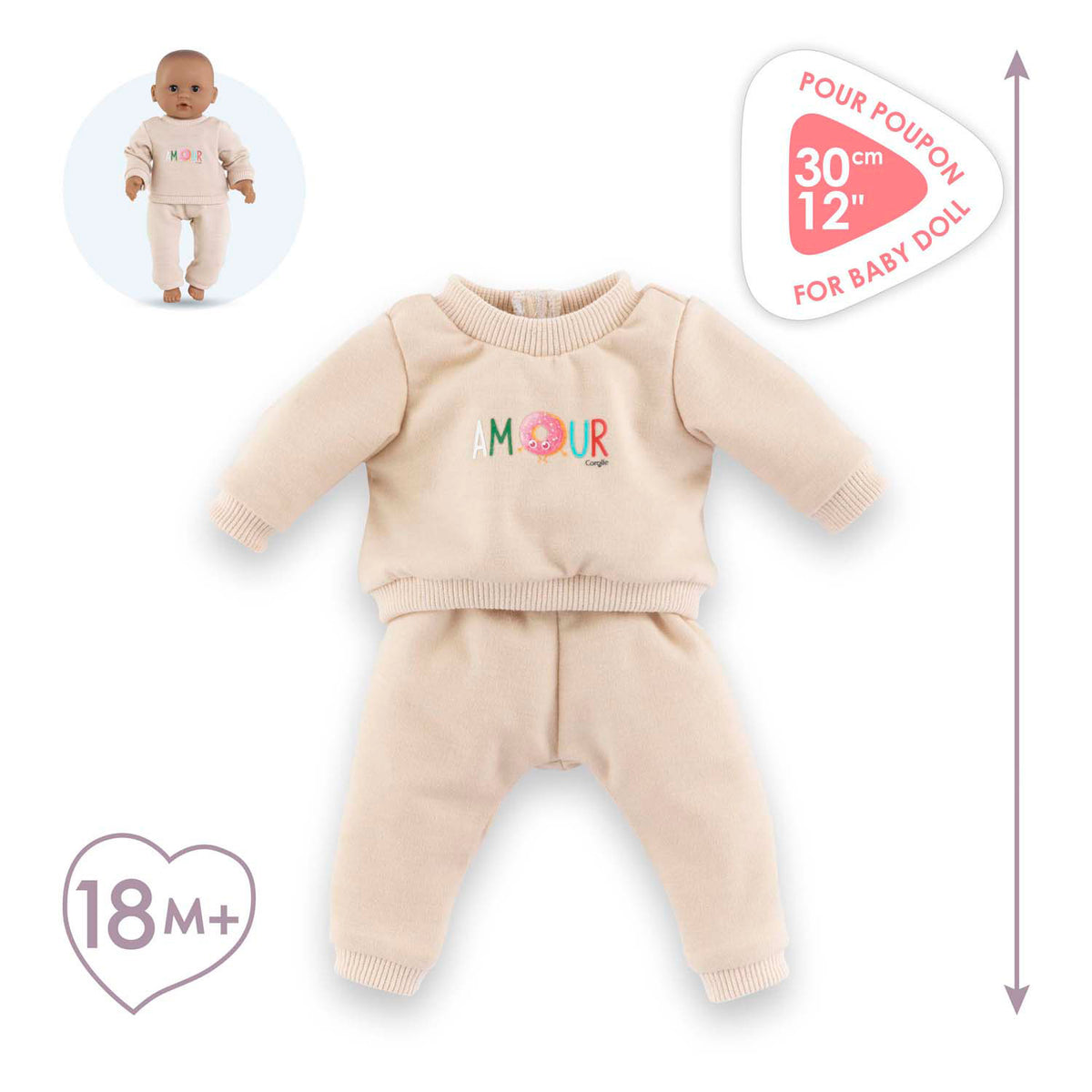 Corolle dukke træningsdragt beige til baby dukke 30cm velcro.