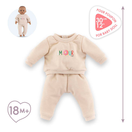 Corolle dukke træningsdragt beige til baby dukke 30cm velcro.