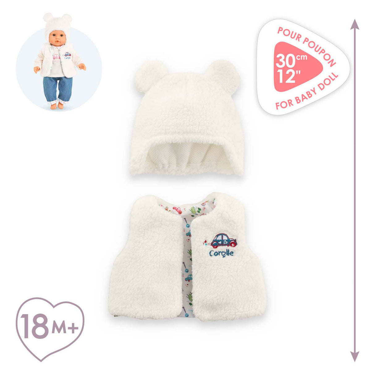 Corolle vintersæt babydukketøj hvidt 30cm - dukketøj.