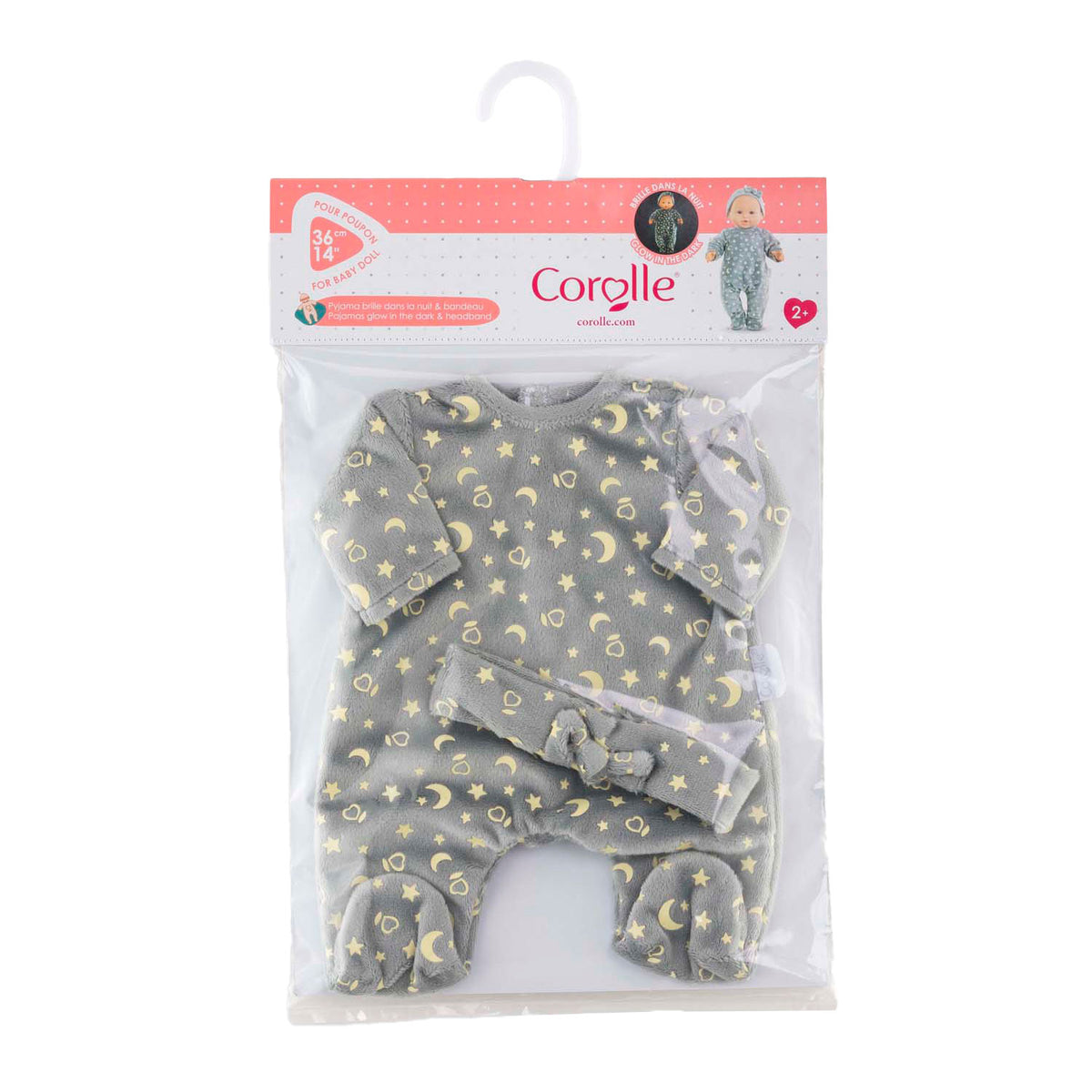 Corolle dukkepyjamas glimmer i mørket og pandebånd, 36cm
